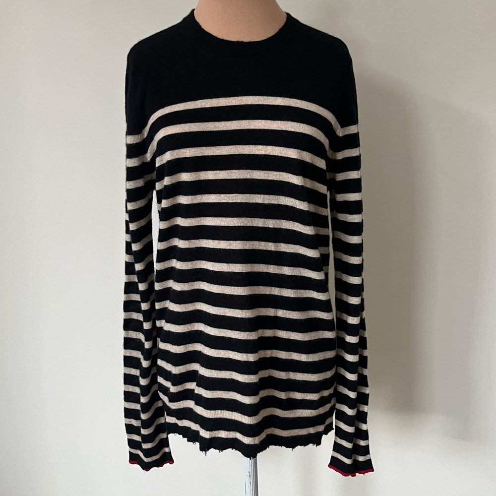 Zadig & Voltaire Black and White Striped Crew Neck Sweater